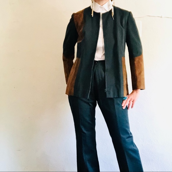 60s VTG HERMÈS Cotton Leather Green Brown Equestrian Riding Suit Chaps Jacket - Picture 6 of 15